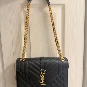 Yves Saint Laurent Black Quilted Shoulder Bag with Gold Chain